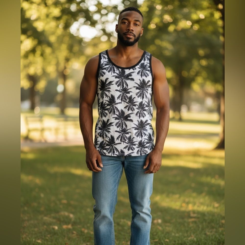NWT LRG Lifted Research Group Blue Palm Tree Summer Tank Top - Size 2XL